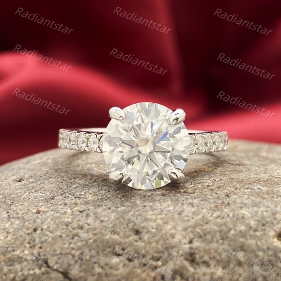 NEW Certified 3.54 ct. t.w. Moissanite Cathedral Setting 4 Prong Ring - Picture 1 of 8